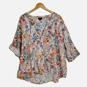 JNY Linen Blend Floral Tunic 3X Boho Coastal Flowy Babydoll NWOT Plus Size